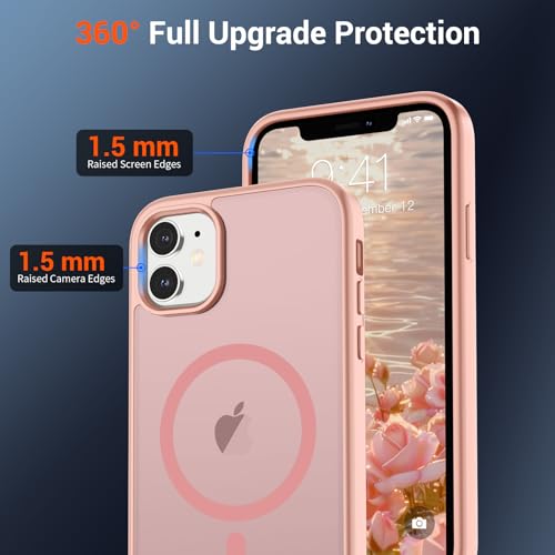 Image of SUPFINE Magnetic for iPhone 11 Phone Case(Compatible with MagSafe)(Military Grade Drop Protection) Translucent Matte Shockproof Phone Case,Pink