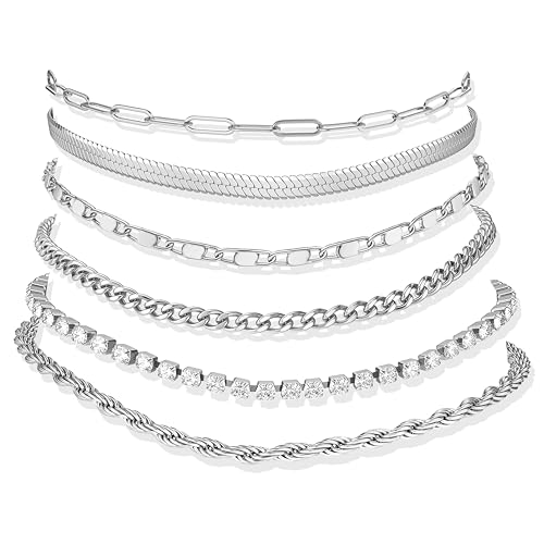 Image of Besteel Ankle Bracelets for Women Waterproof - 14K Gold Plated Non Tarnish Layered Cuban Link Chain Rope Figaro Herringbone Anklets Set Plus Size Anklet Summer Foot Jewelry Gift Adjustable 8-12 Inch