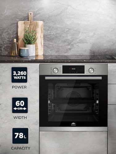 فرن كهربائي مدمج من MILLEN بـ 9 أوضاع طهي، 78 لتر - ضمان 3 سنوات، زجاج داخلي SCHOTT، MEO 6003 IX