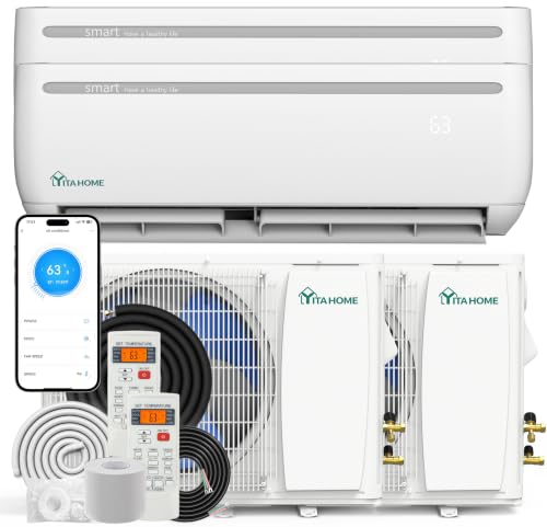 Image of YITAHOME 48000 BTU Mini Split AC /Heating System 18.5 SEER2 24K*2 | WiFi Enabled 230V Dual Zone Ductless Air Conditioner with 2 Outdoor Units, Enable Different Modes Simultaneously