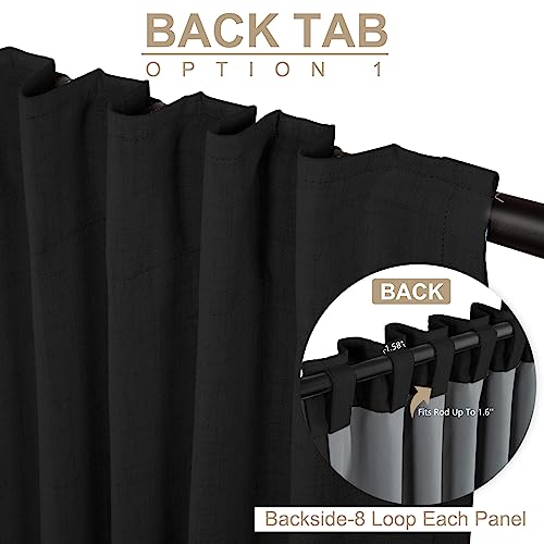 Image of 100% Blackout Shield Linen Blackout Curtains for Bedroom 96 Inches Long, Back Tab /Rod Pocket Living Room Drapes, Thermal Insulated Blackout Curtains 2 Panels Set, 50 inch W x 96 inch L, Black