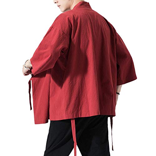 Image of PRIJOUHE Men's Kimono Jackets Cardigan Lightweight Casual Cotton Blends Linen Seven Sleeves Open Front Coat Outwear