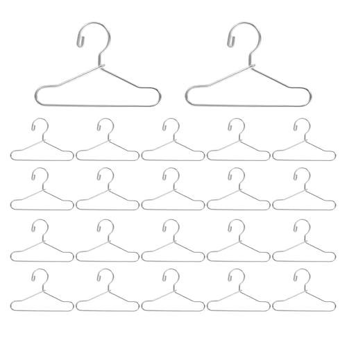 LOGOFUN 24PCS Miniature Doll Clothes Hangers Tiny Iron Wire Clothing Hook Accessories for Dollhouse Coat Dress Display Storage Craft Supplies - Sivler 40mm