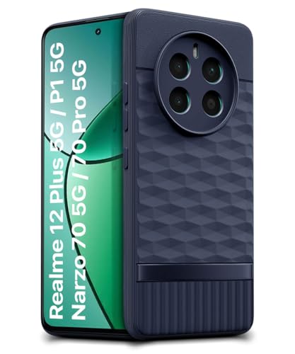 Image of WOW IMAGINE Back Cover for Realme Narzo 70 | Narzo 70 Pro | Realme 12 Plus | P1 5G with Hexa Cube Design | Ultra Slim Soft Case | Inner Velvet Fabric | Matte Silicone Flexible Mobile Case - Blue