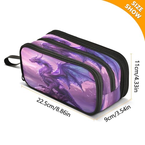 Image of Purple Dragon Large Capacity Pencil Case Box Boys Girls Big Stationery Pen Bag Organizer Pencil Pouch Zipper Compartments for School Office