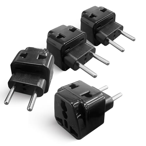 OREI 2 in 1 USA to Europe, Russia, Italy Adapter Plug (Type C) - 4 Pack, Black