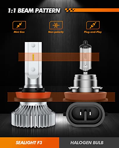 SEALIGHT H11 H8 H9 H16 LED Fog Lights Bulb, 400% Brightness Fog Lights LED Bulb, 6000k White H11 Light Bulbs for Car, 50,000 HRS Lifespan Replacement Fog Light Bulbs, IP67 Waterproof, Pack of 2