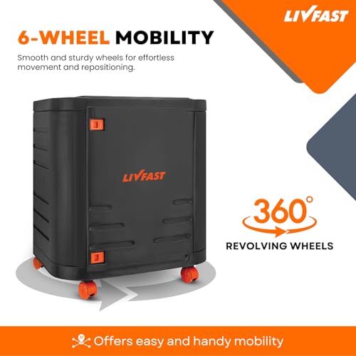 Image of Livfast Inverter Battery Trolley with Covered Box | Support Single Jumbo /Flat Plate /Tall Tubular Battery - Grey Orange