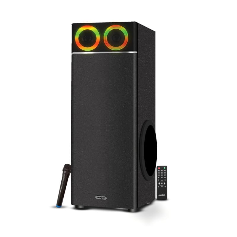 FRONTECH Crux Pro Series 120 Watt Tower Speaker with Bluetooth 5.0 Wireless Technology with Rythimic LED Display, High-Definition Bass Control with Wireless Mic for Karaoke and Party (SW-0162)