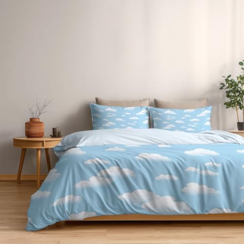 Housse de Couette 90x190cm Bleu Clair Parure de Lit Enfant Nuages 2 Pièces - 5