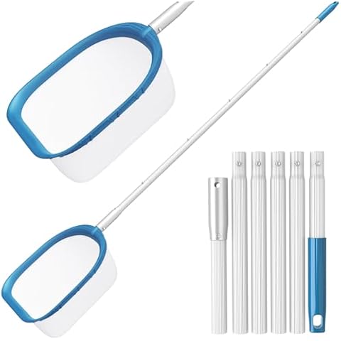 SORSWEET Professional Pool Skimmer Net 6 Feet with 6 Aluminum Poles - Fine Mesh for Fast Debris Removal - Ideal Pool Nets for Cleaning Ponds, Spas, and Hot Tubs - Efficient Pool Maintenance Cover