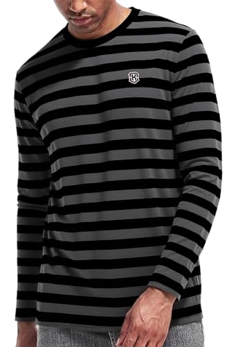 Image of KESIHAN Men's Casual Striped Shirts Crewneck Long Sleeve Basic T-Shirt Basic Daily Work Stripe Tee Tops