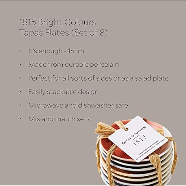 Royal Doulton Set Misto – 1815 Bright Collection Porcellana – Set di 16 Piatti e Ciotole per Cena, Pasta, Cereali e zuppe, Varie Misure, 16 cm, 8 unità