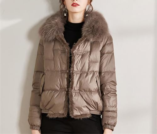 Fjnbbiot Fur Collar Winter Women White Duck Down Jacket Ladies Short Warm Puffer Coat Loose Vintage Parka2