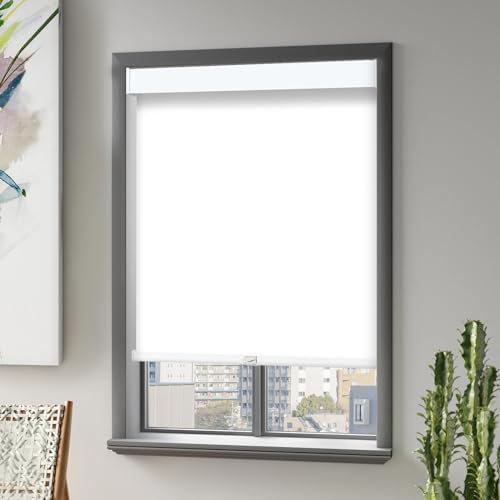 MING CHEN Cordless Roller Window Shades 100% Blackout Window Blinds with Thermal Insulated, UV Protection Privacy Roll Pull Down Shades for Home, Office (White, 34