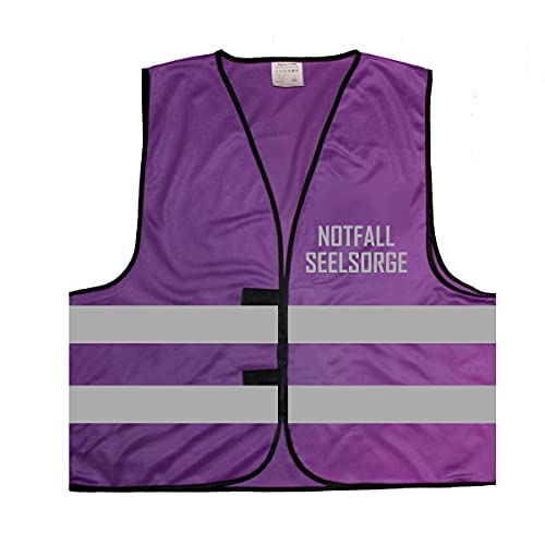Mister Warnwesto Warnweste - Signalweste - Notfallseelsorge 2-Zeilig - Warnweste mit reflektierendem Aufdruck - Größe L/XL, Lila