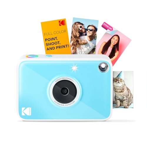 Kodak Printomatic+ Cámara Digital Instantánea 10MP con LED RGB, Imprime Fotos a Color en Papel Zink 2x3” – Azul