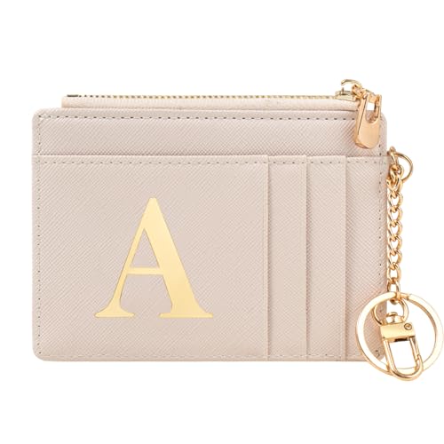 KOTORA RFID Card Holder Wallet, Initial Slim Wallet for Women RFID Blocking Thin Travel Wallet, Leather Credit Card Holder, Personalized Gifts for Women (Initial A)