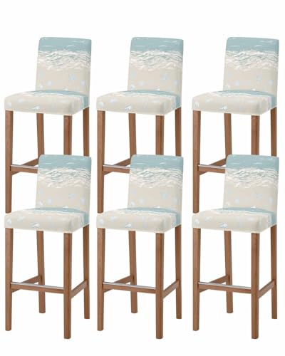 Blue Coastal Starfish Bar Stool Covers Set of 6, Summer
