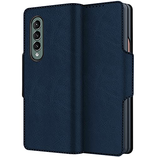 Miimall Compatible with Samsung Galaxy Fold 3 Fold 5G 2021 Leather with Kickstand Shockproof Flip Wallet Case Cover for Samsung Galaxy Fold 3 Samsung Galaxy Fold 5G 2021(Blue)
