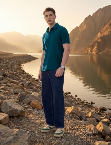 Image of Symbol Premium Men's Cotton Stretch Solid Polo T-Shirt (Regular Fit | Pique Knit)