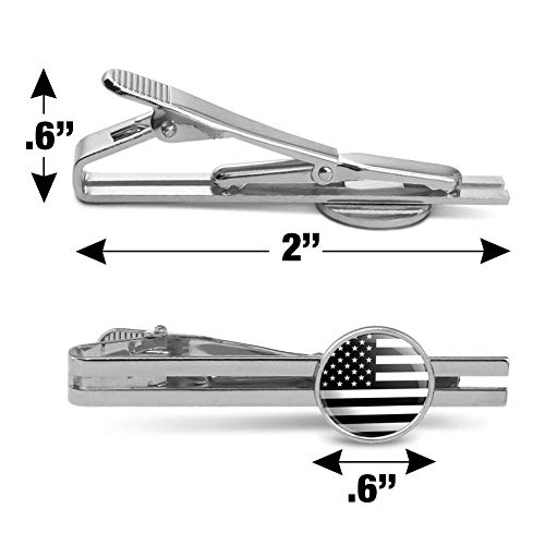 Graphics & More Subdued American Usa Flag Black White Military Tactical Round Tie Bar Clip Clasp Tack Silver Color Plated #TOP2
