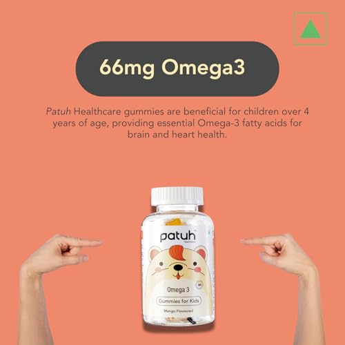 Image of Junior Omega 3 Kids Gummies (4+ Years), Supports Brain Development, Memory, Focus & Immunity, DHA Omega 3 Supplement for Kids, 100% Veg (Natural Mango Flavour, 30 Gummies)