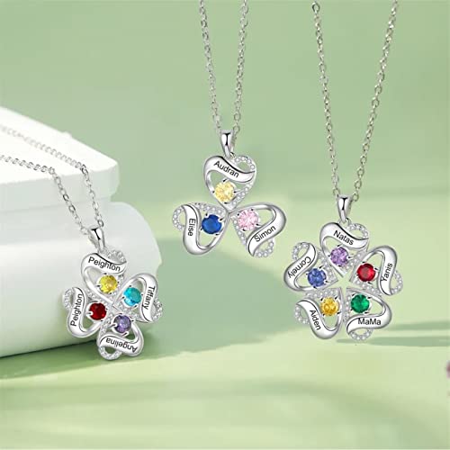 10K/14K/18K Gold Personalized Birthstone Heart Pendant Necklace Sterling Silver Custom 3~5 Name Birthstone Necklace Gemstone Jewelry for Wife, Family, Friend, Her2