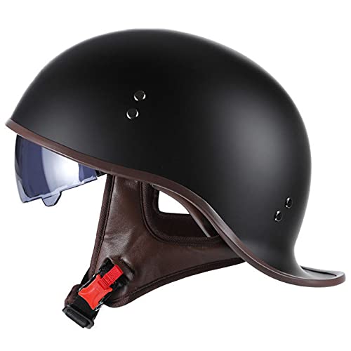 Hanhua Motorcycle Half Helmet DOT/ECE Approved Men Women German Style Open Face Helmet for Scooter Moped Cruiser Vintage Motorcycle Skull Helmets with UV Lens