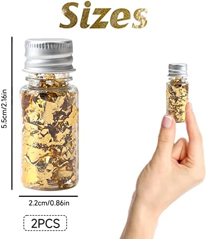Gold Foil Flakes, 2-Bottle Painting Gold Leaf Set, Safe & Top-Drawer Metallic Foil - Easy-to-Use Gold Flakes Premium Gold Foil for Food Decoration, Nail Art, Painting, Facial Care and Crafts