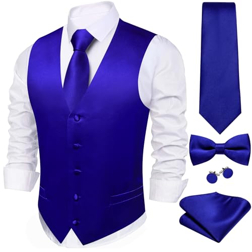 Image of Barry.Wang Men's Suit Vest Tie Bowtie Set Formal Silk Paisley Waistcoat Hanky Cufflinks Lapel Pin Set Wedding Party 7PCS