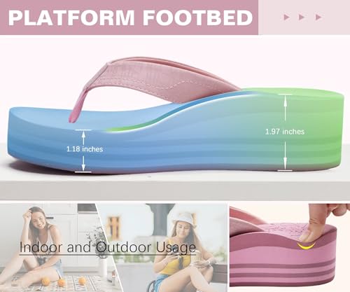 Image of ONCAI Women's Platform Wedge Flip Flops Trendy Dressy Womans Summer Flatform Chunky Heel Sandals with Comfortable Walking Outdoor Rubber Soles (US Size 5-11)
