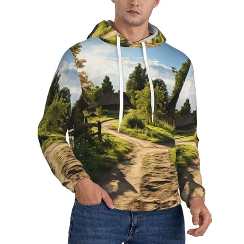 ERSDWRE Sudaderas acogedoras con estampado de granja para hombres y adultos, sudadera de manga larga con bolsillos, Negro, XXL