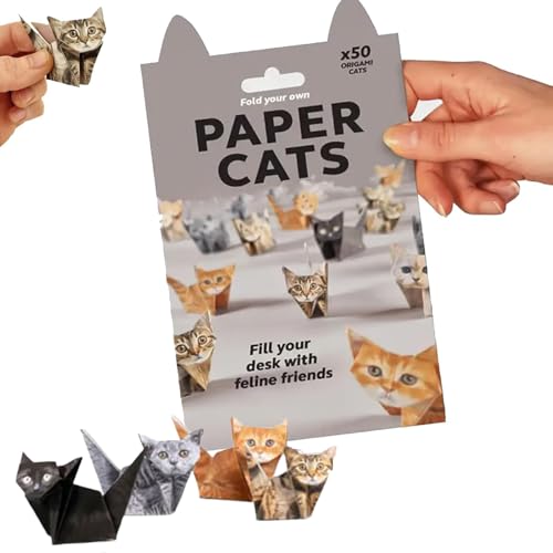 DIY Papier Katzen Origami Kit,50 Blätter 3D Katze/Hund /Dinosaurier Origami Papier Handwerk Kit,Tier Schreibtisch Dekor,Handgefertigte Papierkraft Kit Dekoration (Katzen)
