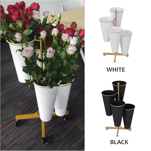 Présentoir de fleurs avec 4 seaux – Support en métal pour plantes, cadre antirouille, design échelle multicouche pour intérieur/extérieur, idéal pour terrasse et jardin