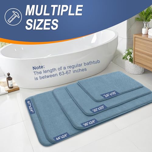 Image of OLANLY Thick Memory Foam Bathroom Runner Rugs 70x24, Extra Soft Absorbent Long Bath Rug, Quick Dry, Non-Slip, Machine Washable Bath Mats for Bathroom, Tub and Shower, Home Decor Accessories, Airy Blue
