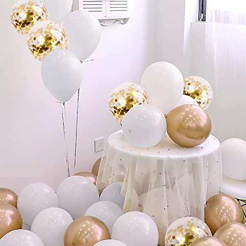 Image of White and Gold Confetti Garland Arch Kit with 120 Pieces of 12 Inch 10 Inch and 5 Inch Latex Metallic for Birthday Wedding Anniversary Valentine Celebration Party Decoration Supplies