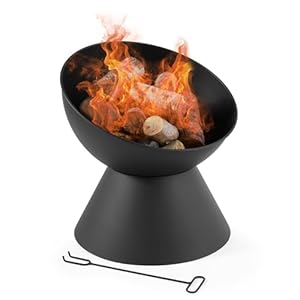 VonHaus Fire Pit – Firepit for Outdoor, Garden, Patio – Portable & Lightweight Raised Fire Bowl, Black Steel, Fire Poker Included – Use Wood or Charcoal to Fuel