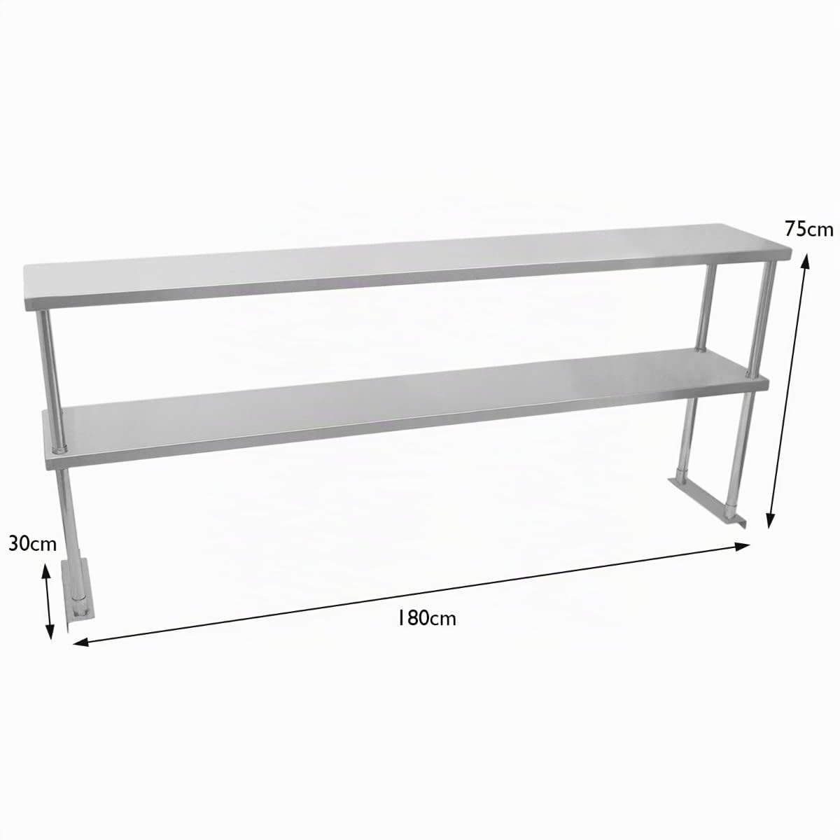 Kukoo - Etagère d'Appoint à 2 Niveaux Acier Inoxydable 304 - Plan de Travail Cuisine Café Restaurant Restauration Hotellerie 180cm x 75 cm [Kit Fixations INCLUS] Jusqu'à 200KG