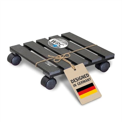 WAGNER Pflanzenroller WPC FSC 29 x 29 x 8 cm I Blumenroller für Außenbereich + Innenbereich I Kübelroller aus FSC Wood Plastic Composite anthrazit I Tragkraft 60 kg - 20050001