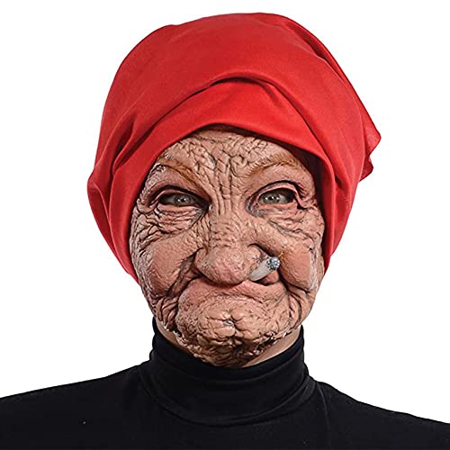 ZHYA Old Man Woman Mask Scary Latex Face Realistic Wrinkle Mask Halloween Human Decor Dress Up Party Props (wrinkle old women, one size)
