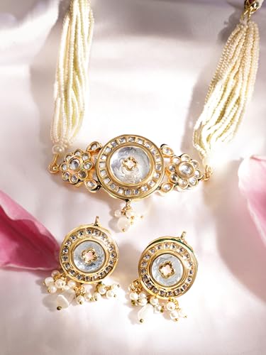 Image of Rubans Choker Necklace Set Kundan Traditional Stylish Jewellery Gift for Women & Girls