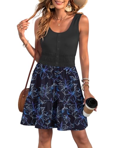 Image of AUSELILY Women Summer Dress Sleeveless Tank Button Down Dresses | Tank button down dress, Empire waist smocked, Casual beach vacation summer dresses with pockets
