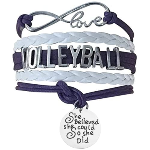 Sportybella Volleyball Charm Bracelet - Volleyball Jewelry - Volleyball She Believed She Could Bracelet for Volleyball Players - Perfect Volleyball Gifts for Players (Purple/White)
