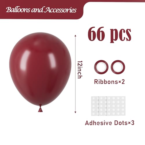 Image of Voircoloria Burgundy Balloons, 66pack 12inch Maroon Latex Party Balloons for Graduation, Thanksgiving Day, Autumn Fall Theme Party, Wedding, Birthday, Valentines, Baby Shower Party Decorations