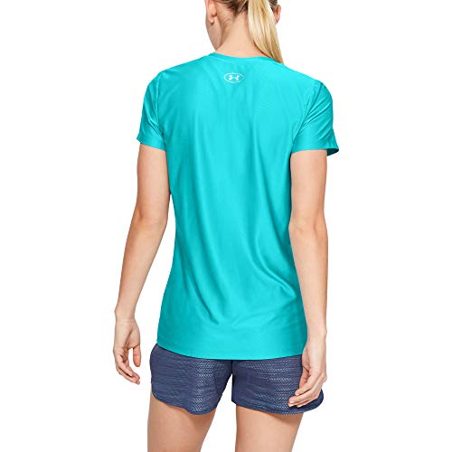 Under Armour Women's Tech Novelty V-Neck T-Shirt, Breathtaking Blue (400)/Metallic Silver, Medium #TOP1