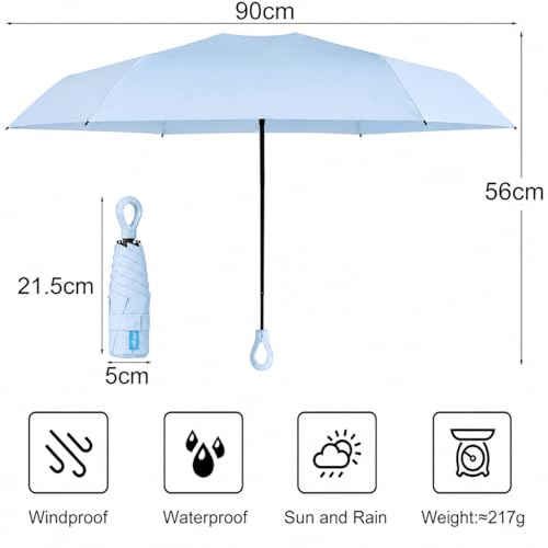 Image of Umbrella, Mini Folding Windproof & Compact UV Umbrella for Sun Protection Rain Windproof Strong Large 3 Fold for Women Handbags,3 Fold for Men Women, Stylish & Compact