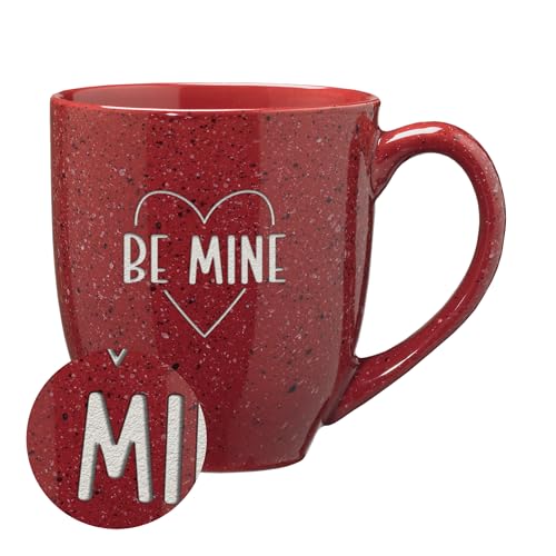 Rico Industries Be Mine Heart 16 oz Team Color Laser Engraved Speckled Ceramic Coffee Mug