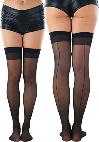 Image of ToBeInStyle Women's Sheer Banded Thigh High Socking w /Opaque Band