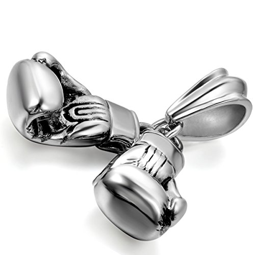 Flongo Collier Pendentif Gant de Boxe Acier Inoxydable Punk Rock Bijoux Cadeau Fantaisie pour Homme Couleur Argent